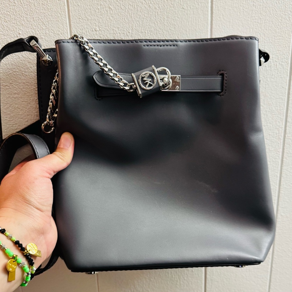 MICHAEL Michael Kors Black Shoulder Bag with Silver Accents